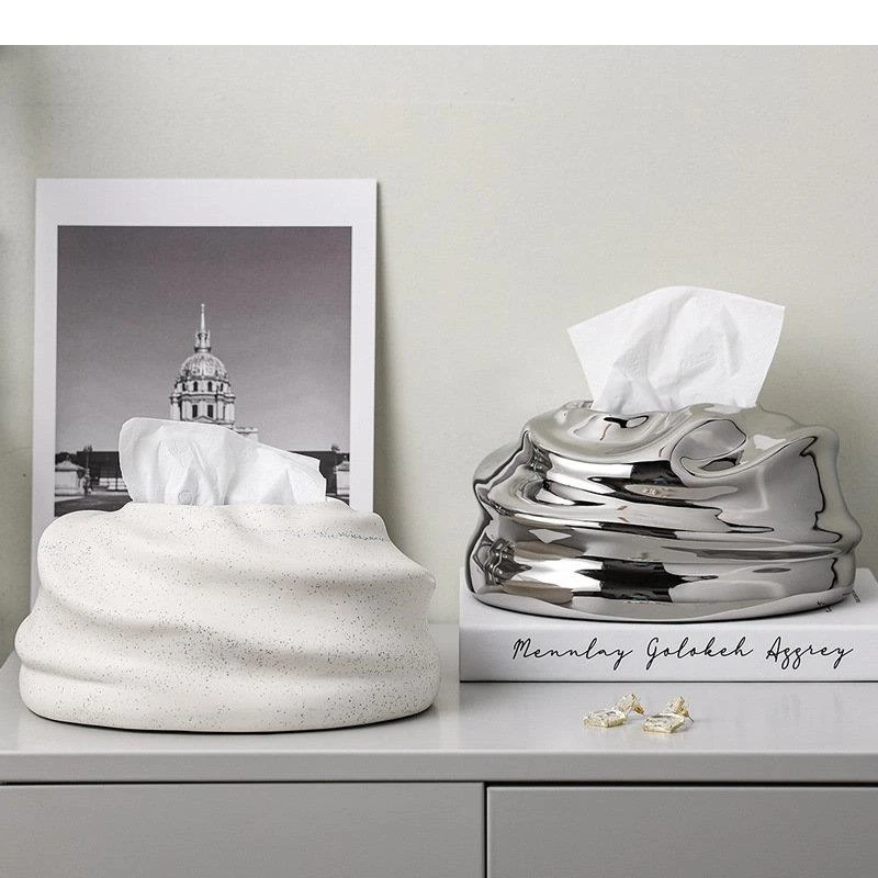 Minimalism Silver-plated Tissue Box Irregular Ceramic Paper Towel Coffee Table Desktop Boxes Modern Decor