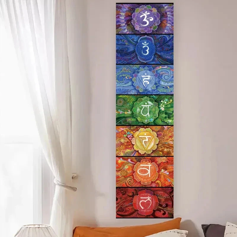 VIKAMA Vertical Seven Chakra Symbol Tapestry Yoga Meditation Wall Hanging Spiritual Aesthetic Decor for Bedroom Living Room