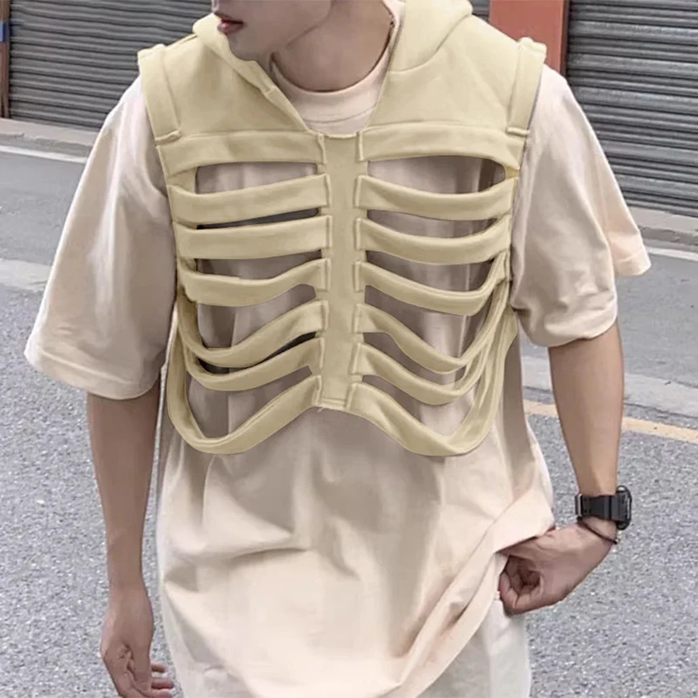 Top Vest atasan desain kasual tulang pria Fashion kepribadian gaya Solid atasan liburan bergaya musim gugur