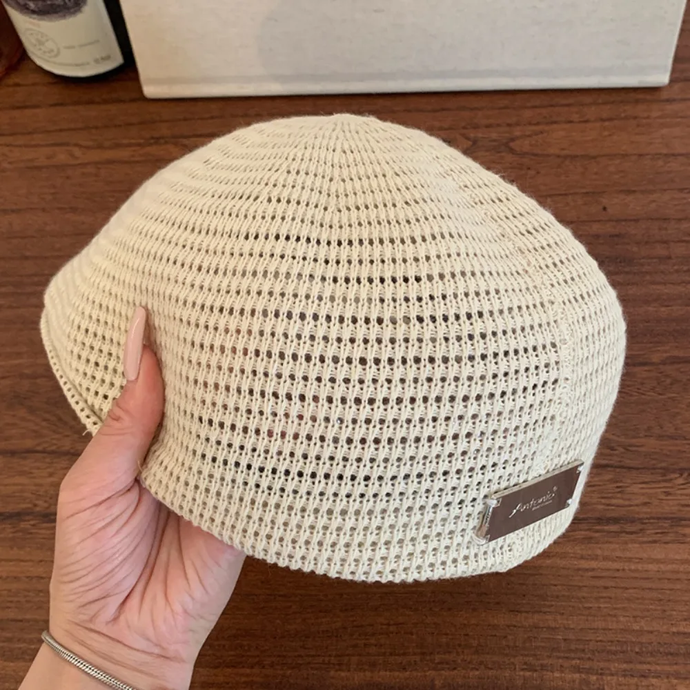 

Breathable Hollowed Out Beret Hat Vintage Japanese Style Weave Hat Painter Hat Fashionable Crochet Knitted Cap Women