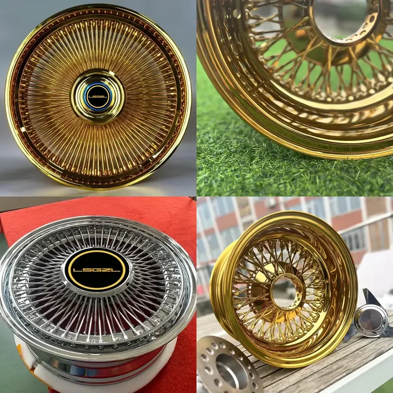 i Aluminum Barrel Golden Wire Wheel 20 22 24 26 Wire Steel Spoke 5x120 5x127 5x139.7 5*4.5 Wire Chrome Wheel Rims