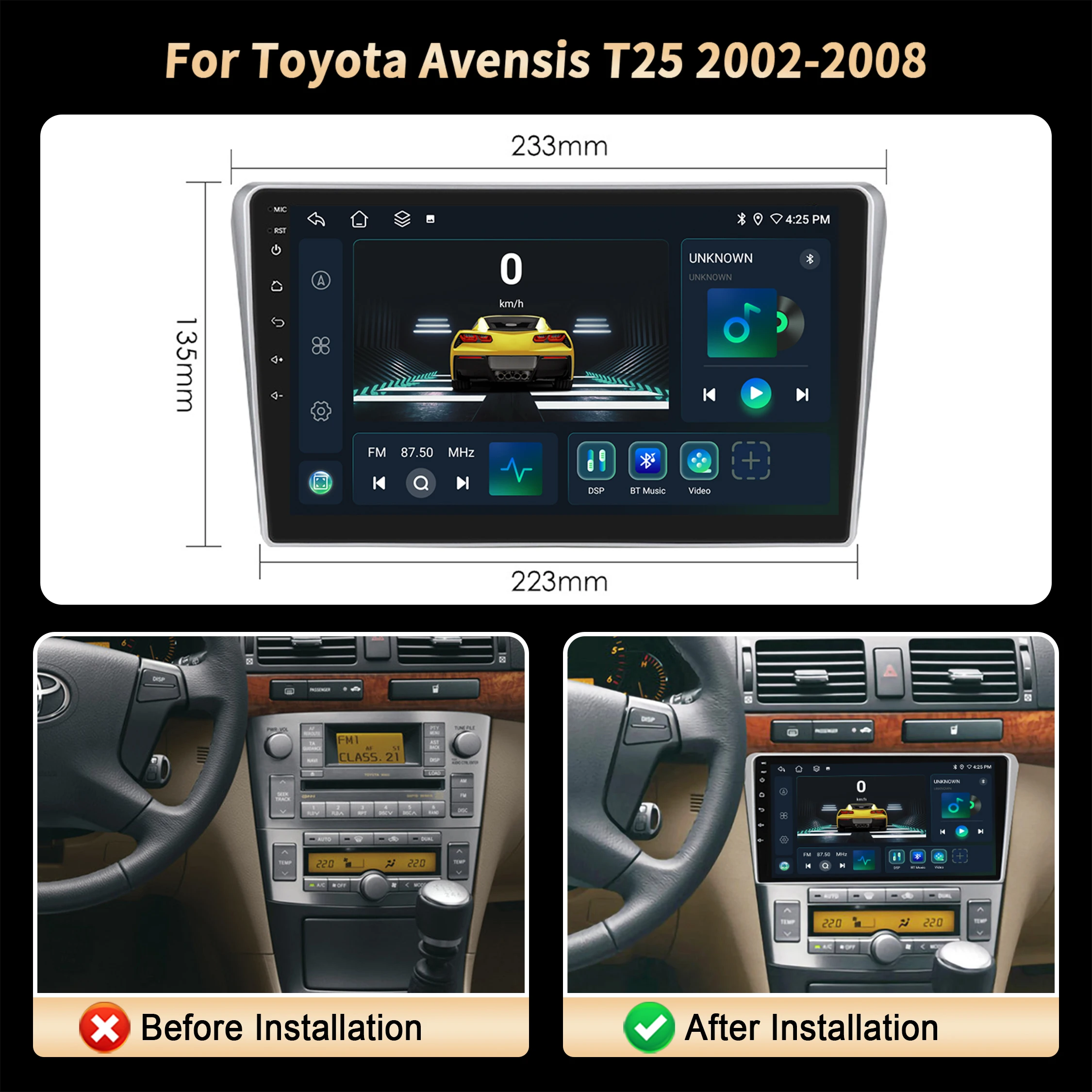 Car Radio Multimedia For Toyota Avensis T25 2002-2008 Android Wireless Bluetooth Carplay 4G GPS CPU 7870 2K QLED Screen view 2