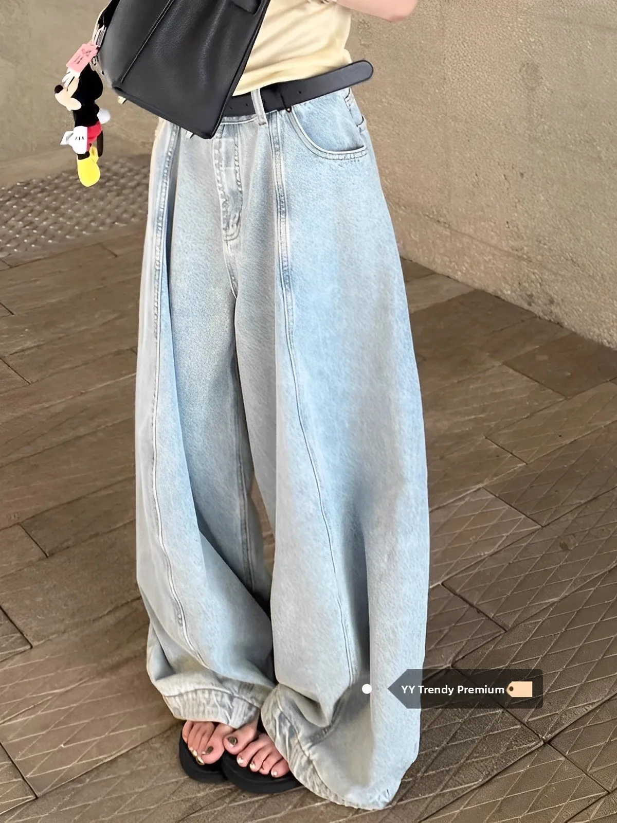 

Retro Waed Blue Denim Wide Leg Pants Women's Autumn Thin Low Waist Draped Balloon Pants Casual Floor-Length Trousers