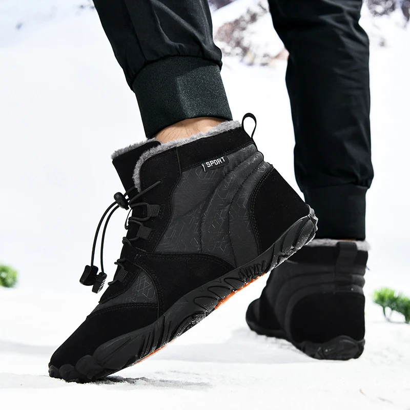 New Winter Booties Men Snow BareFoot Casual Shoes Outdoor Waterproof Work Shoes Warm Fur Men Ankle Shoes Snow Boots Big Size 47