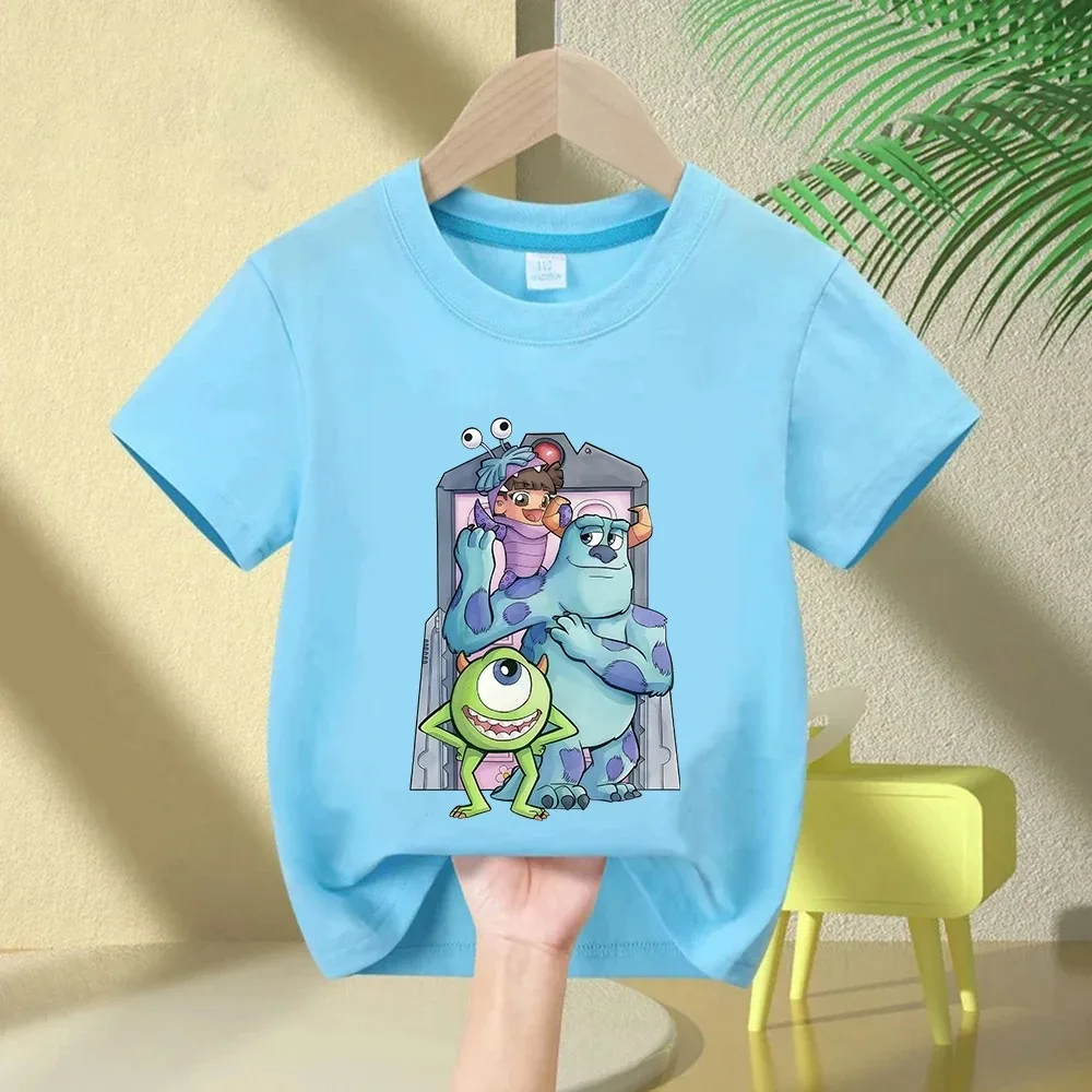 2026 Neues Kinder-Baumwoll-Kurzarm-T-Shirt Hellblau mit Monsters Inc. Aufdruck Rundhals-Oberteil für Jungen & Mädchen Sommerkleidung – Detail 4