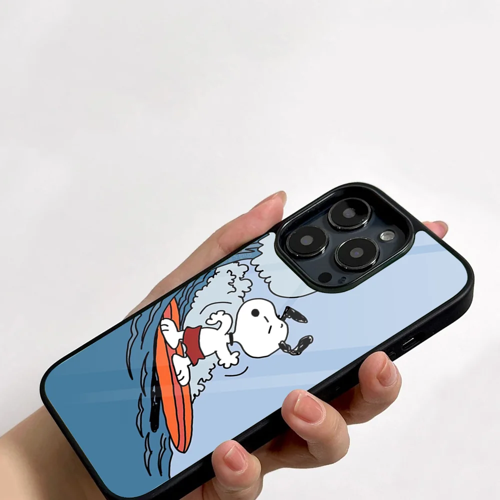 Cartoon S-Snoopy Dog Cute Phone Case For IPhone 11 12 13 14 15 16 Plus Pro Max Mirror Acrylic PC TPU Cover