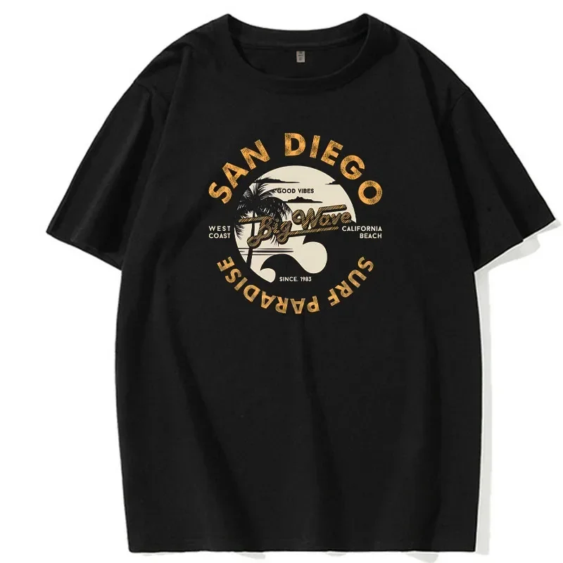 Men's and Women's Summer Short Sleeved San Diego Surf Paradise West Coast Of California Printed Casual Eurocode T-shirt