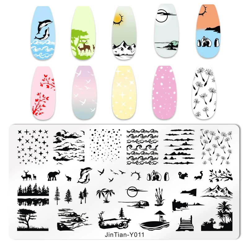 Coconut Tree Nail Art Stamping Template Plate Summer Beach Pictures Birds Nail Stamping Plates Manicure Stencil Set For Nail