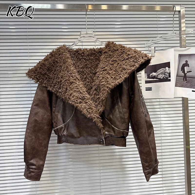 

KBQ Solid Vintage Spliced Zipper Loose Coats for Women Lapel Long Sleeve Patchwork Pockets Chic Coat Female Fashion Style New