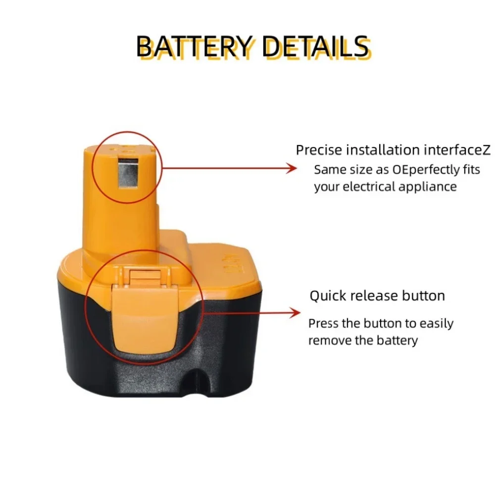 For Ryobi 12V 9800mAh Ni-MH Battery Compatible B-8286,BPT1025,RY-1204,BID-1229,HP1201MK2,1400652B,CTH1201 Rechargeable Batteries