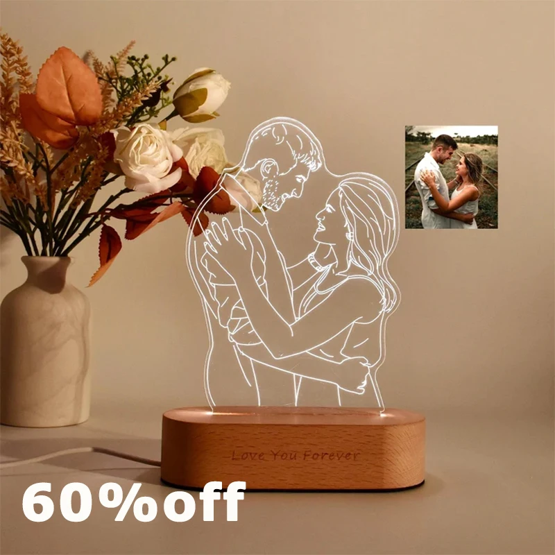 Custom 3D Photo Desk Lamp LED Mood Light Acrylic Decor for Room Personalized Family Friends Couple Portrait Anniversary Gifts
