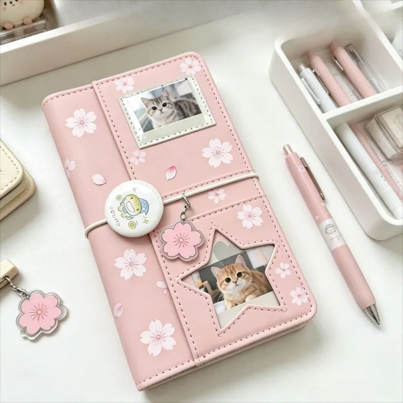 A6 Pink Notebook Cherry Blossom Loose Leaf Portable Scrapbook Pocket DIY Photo Album Journal Planner School Stationery Gift