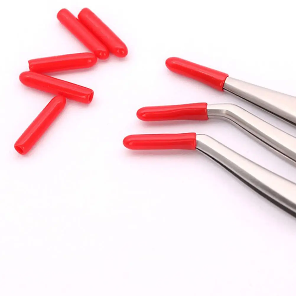 100 pçs protetores de pinça de cílios manga de silicone vermelho capa antiderrapante para ferramentas de extensão pequenas tampas protetoras
