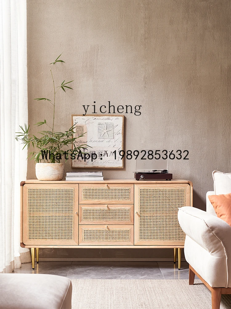G1 Solid Wood Rattan Sideboard Cabinet Living Room Locker Kitchen Furniture Storage Chest of Drawers