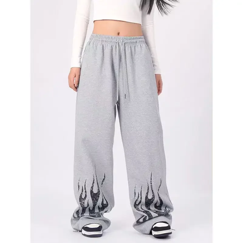 Europeans American Wide Leg Pants Women Gothic Style Print Trendy Pants for Women Summer 2026 New All-match Trousers Woman