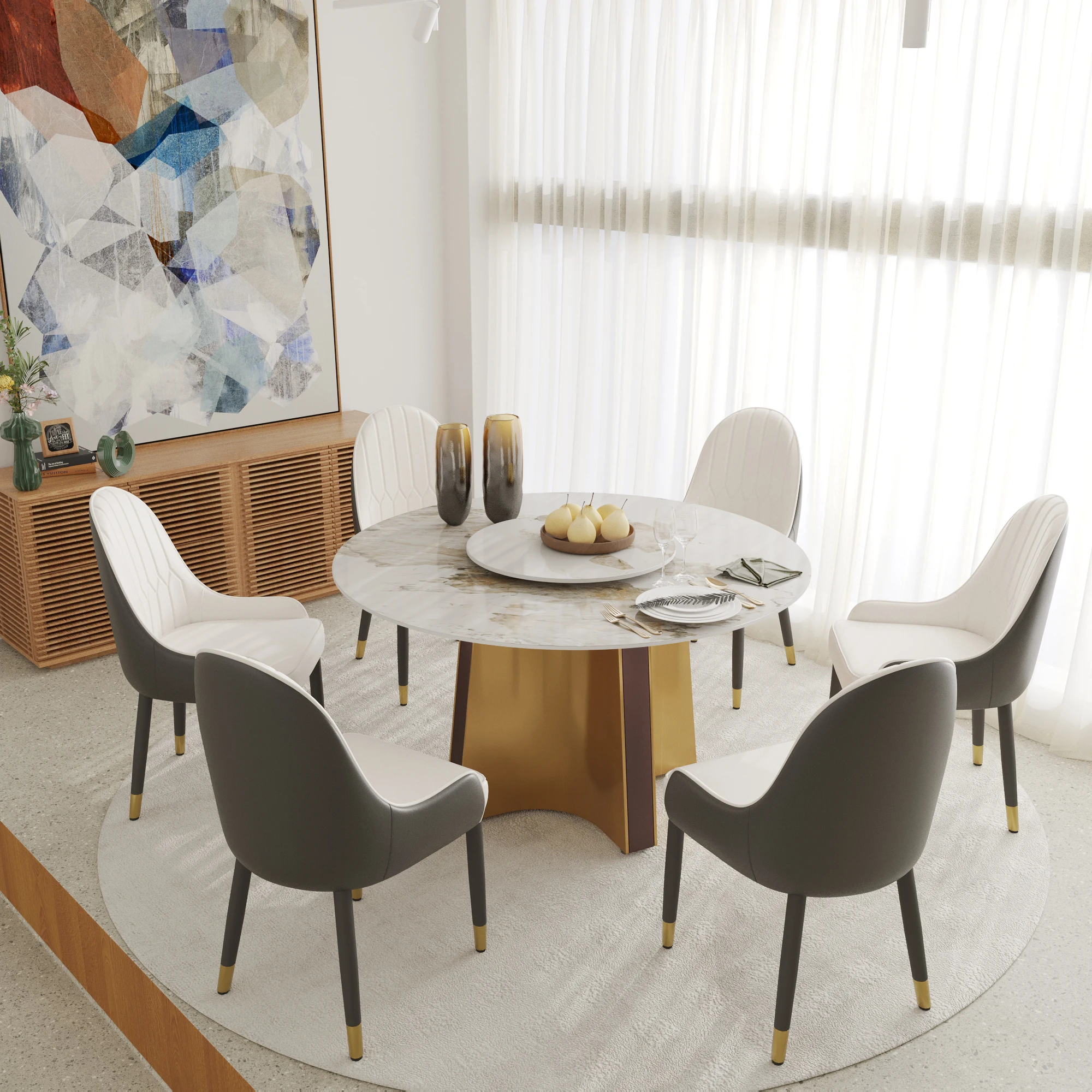 

Atunus USA Drop Shipping in Stock Modern Luxury Rotating Center Sintered Stone Round 6 Seater Pandora Marble Dining Table