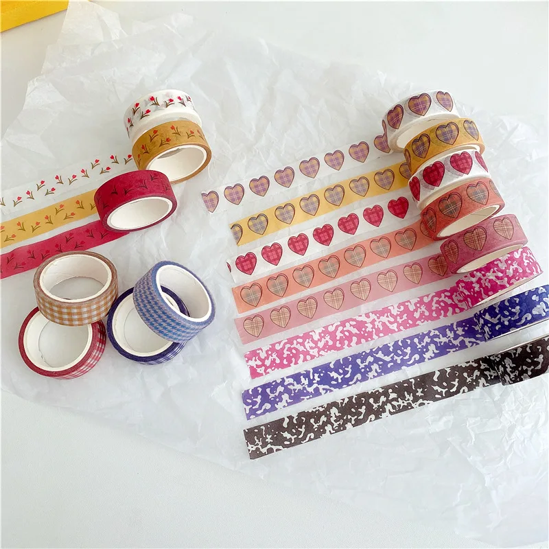 5 Meter Self Adhesive Washi Tape Farmhouse Style Cow Print Gingham Tulip Flower Design Removable Sticker Roll for Planner DIY