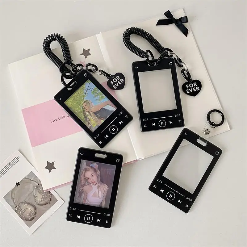 Creative Music Player Photocard Holder Student ID Card Holder Idol Photo Display Protect Storage Card Case Keychain Bag Pendants view 2