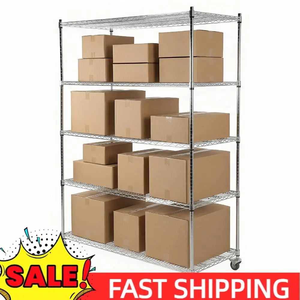 

5-Tier Stainless Steel Heavy Duty Wire Shelving Rack with Wheels & Shelf Liners Heavy Duty Metal Shelf for Kitchen Pantry Garage