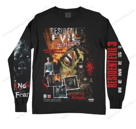 Mens Resident Evil Long Sleeve T-shirt Vintage Game 3D Print Tshirt Men Women Fashion O-Neck Sports Tops Tees Mens Clothing New image 5