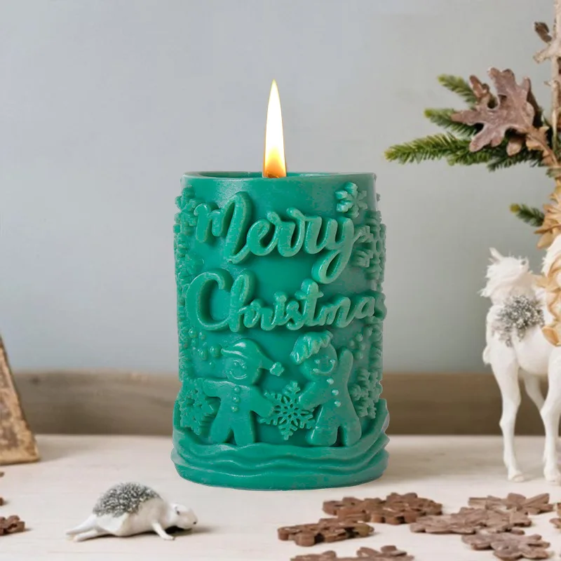 3D Christmas Scented Candle Silicone Mould DIY Christmas Letter Cylinder Aroma Plaster Ornament Embossed Soap Making Supplies