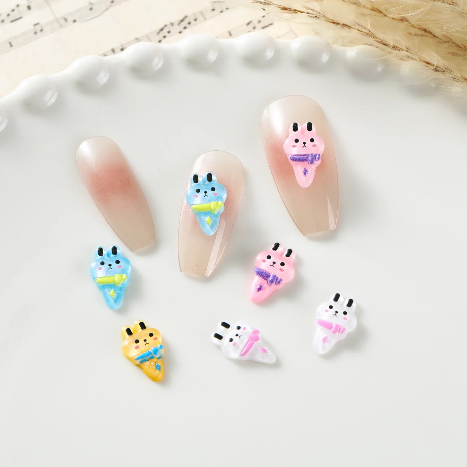 50 Pack Resin Shiny Cartoon Rabbit Popsicle Crystal Gem Flat Water Diamond Decal DIY Nail Decoration