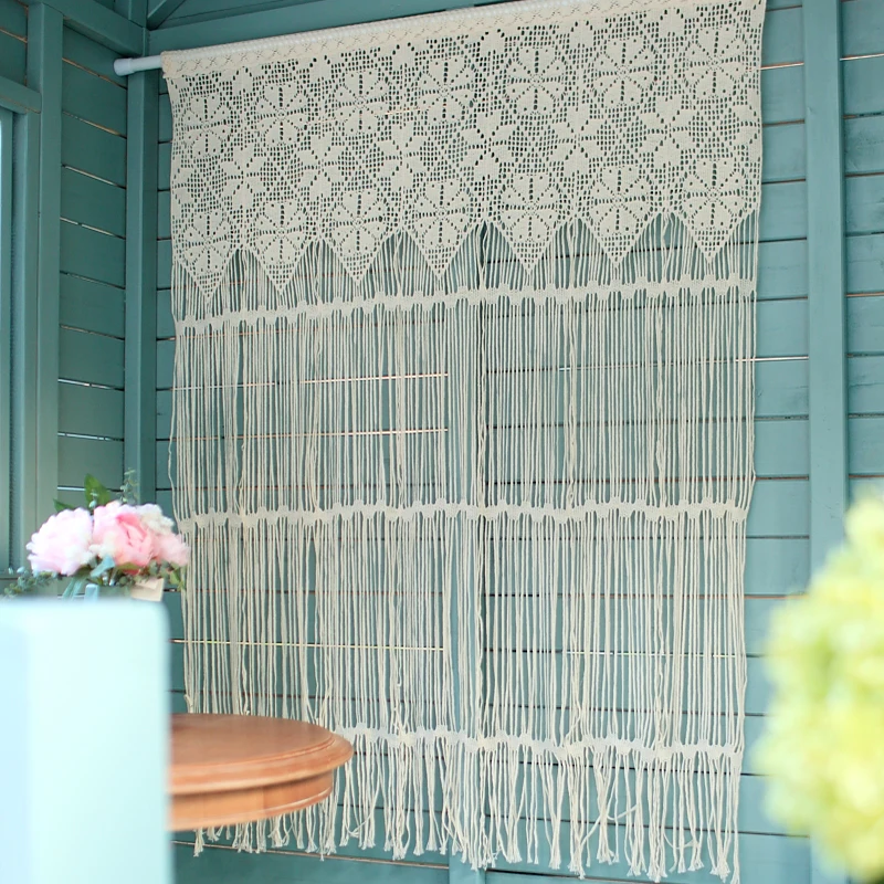 

Cotton Thread Crochet Lace Curtain, Tassel Curtains, Tassel Crochet Splicing, Partition Curtain, Home Decor, 140cm Height, 1Pc