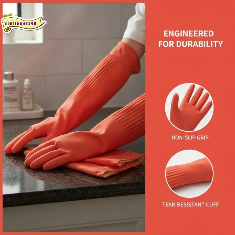 Commercial Kitchen Gloves - Extra Long Rubber Cleaning Gloves Waterproof