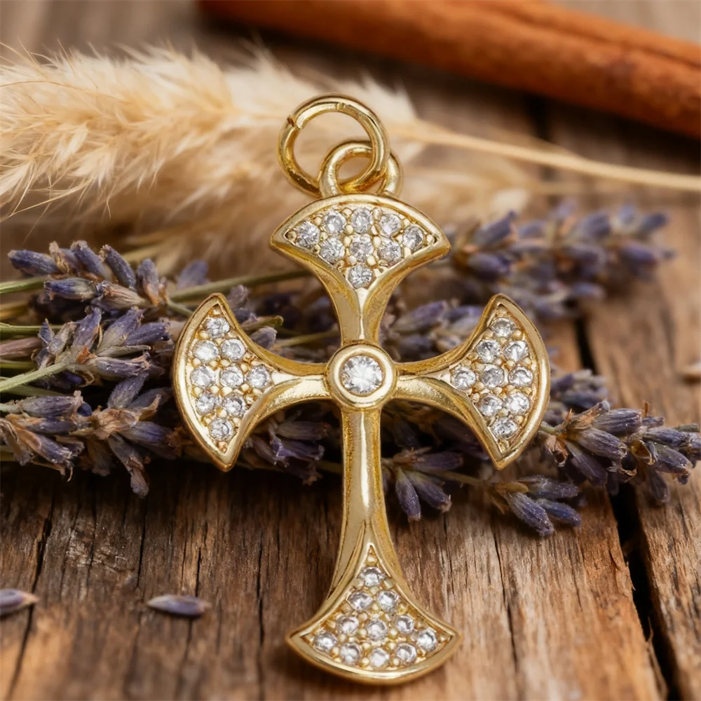 

2Pcs Pendants Brass Cubic Zirconia Retro Geometric Cross Charms Shiny Fan Shaped Inlaid DIY Jewelry for Necklace Bracelet making