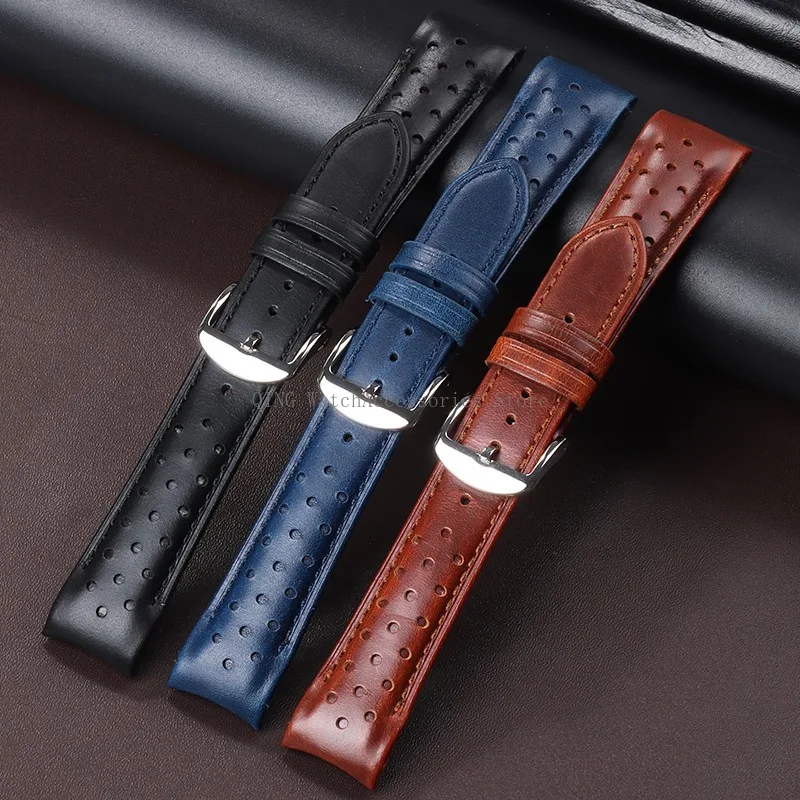 Genuine Leather Strap Retro Oil Wax Leather Watchband Curved End Universal Cowhide Bracelets Women Men Sport Wristband 20mm 22mm image 3