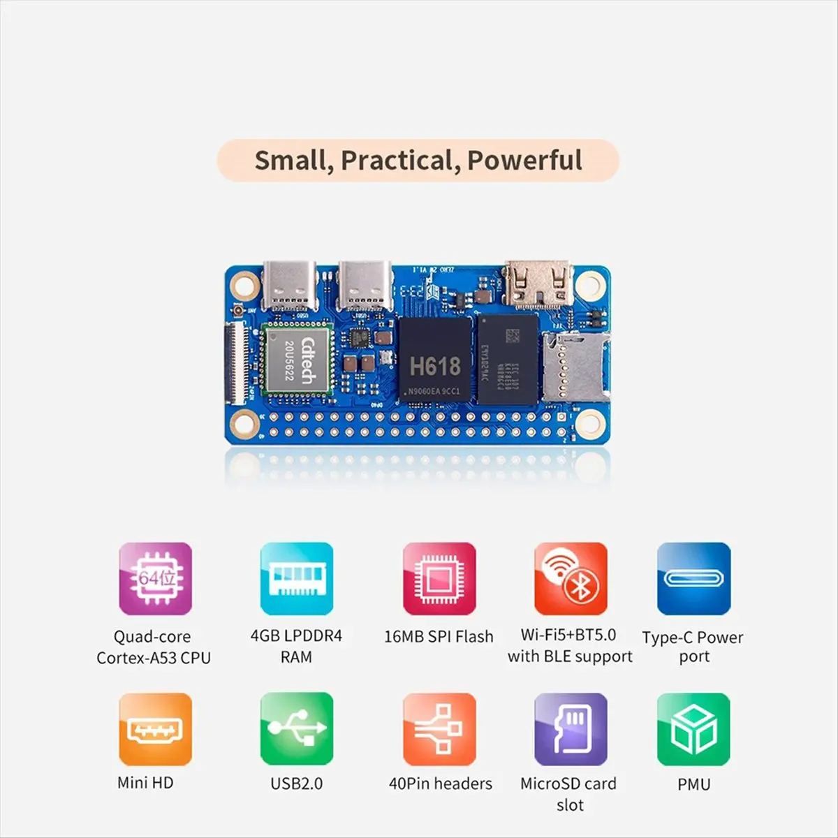 (ABDH) For Orange Pi Zero 2W Development Board 2G RAM+Heat Sink DDR4 Mini PC Allwinner H618 WiFi5 Bluetooth5.0 Support 4K 60FPS