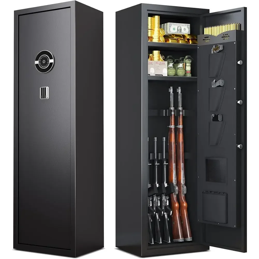 Large Firearms Cabinet with Fingerprint Access, Removable Shelves, Adjustable Brackets, Quick Access, 57H x 13.7W x 11.8D