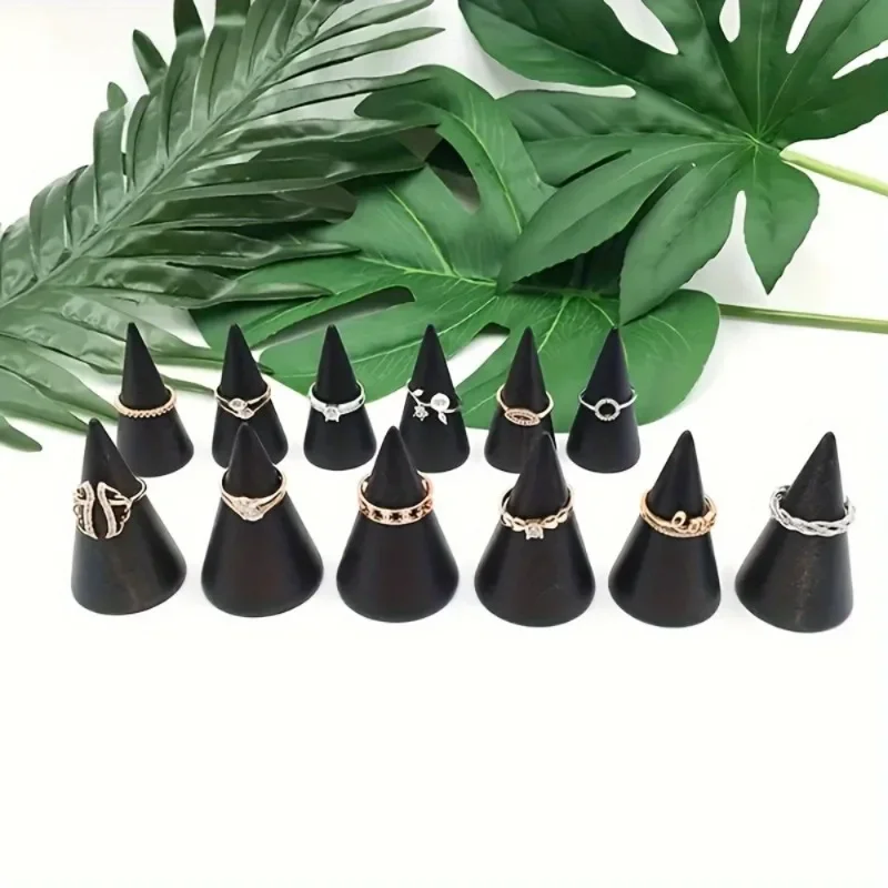 30pcs Wooden Ring Holders Display Cone Racks Black Oval Jewelry Stands for Finger Rings Organizer Jewelry Store Jewelry Towers