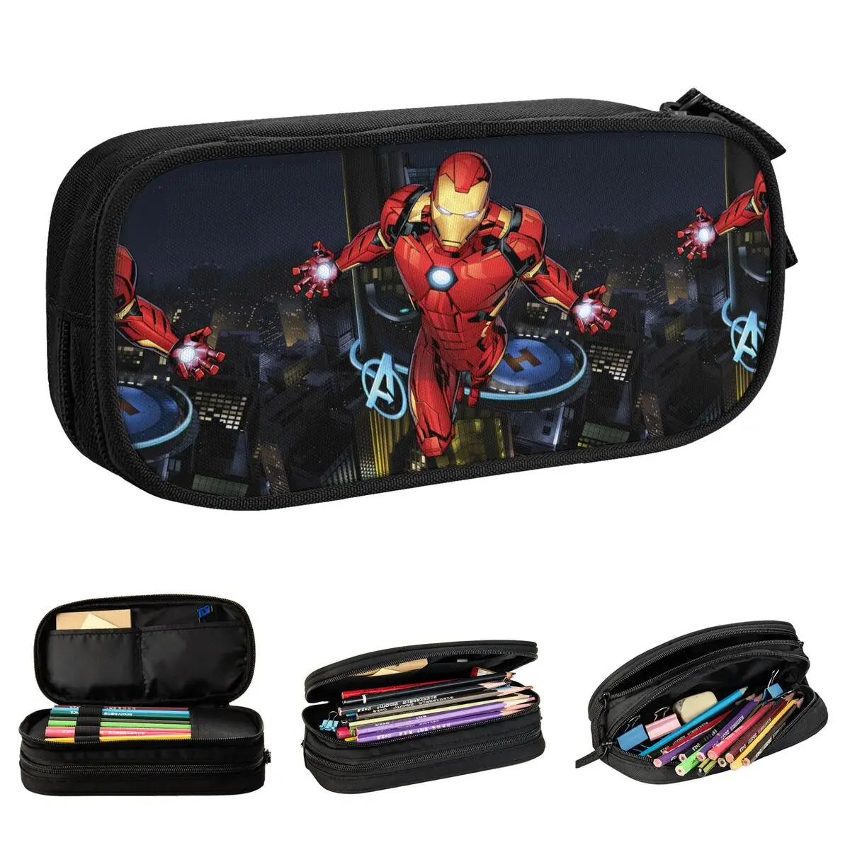 Iron Man Flying Forward Pencil Cases Creative Pen Box Bag for Student Large Storage School Supplies Gift Pencil Pouch