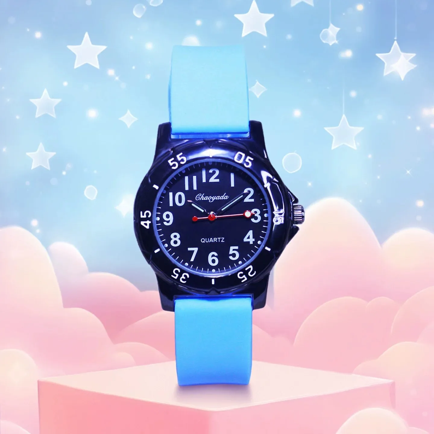 Kids Quartz Watch Soft Silicone Strap Waterproof Luminous Hand Number Dial Sports Wristwatch for Boys Girls Students Learning