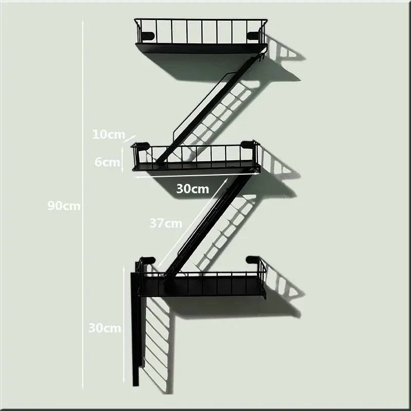 Multi-Layer Iron Ladder Wall Shelf, Decorative Floating Storage Rack for Living Room Bedroom, Industrial Style Organizer