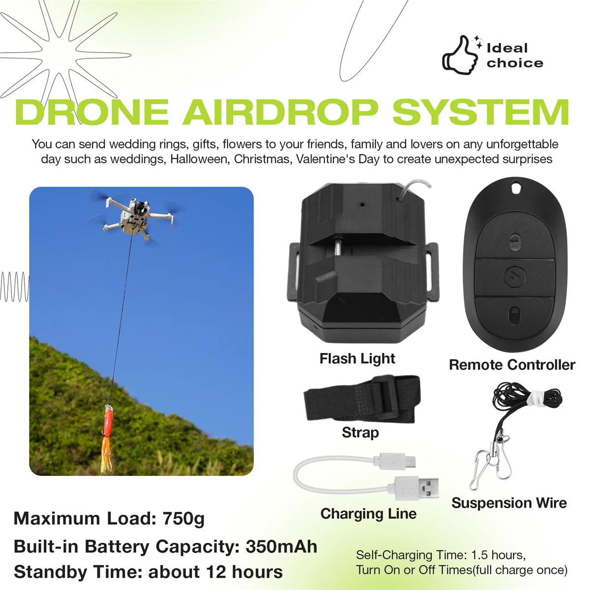 SCLS الطائرة بدون طيار نظام Airdrop ل Mini 4 Pro/Mini 3 Pro/Mini SE/Mini 2/2 SE لصيد الأسماك الطعم خاتم الزواج هدية Airdropper