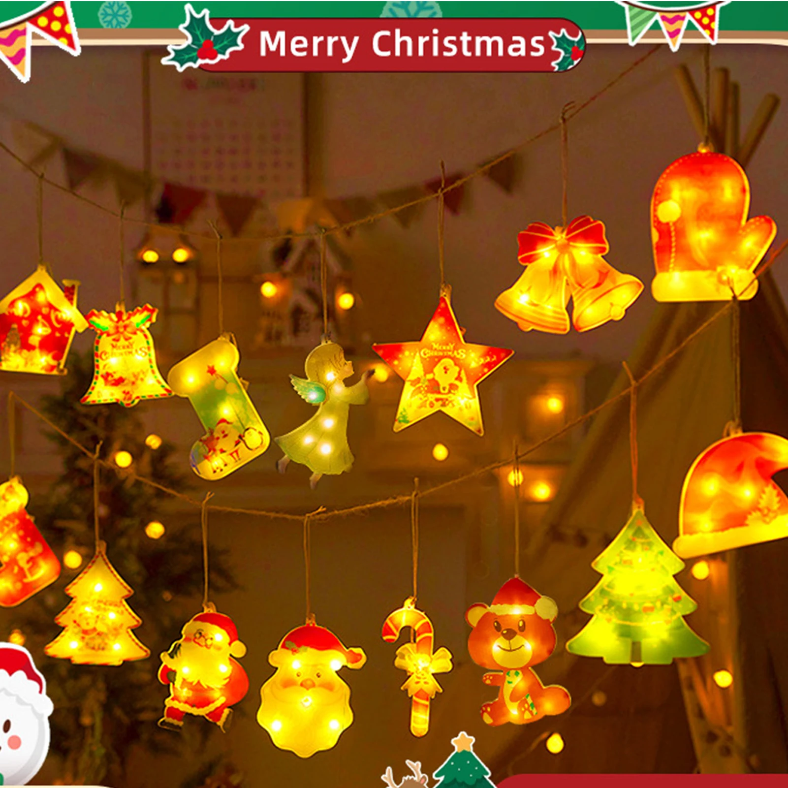 Christmas Decoration Led Lights Holiday Dress Up Lights Christmas Tree Atmosphere Night Lights Painted Snowflake Lights Pendants