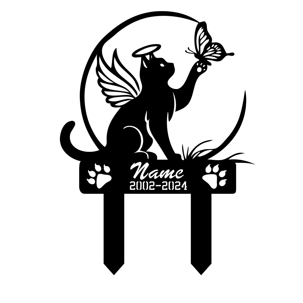 Cat Garden Stake - Metal Cat with Butterfly Memorial, Personalized Cat Name Yard Stake, Garden Sign, Memorial Marker, Iron Art