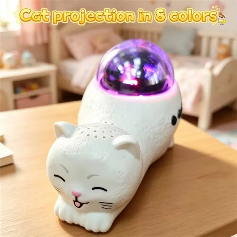 Cute Cat Wireless Speaker 360° Rotating RGB Ambience Light, White Noise Sleep Aid Atmosphere A Multi-Purpose