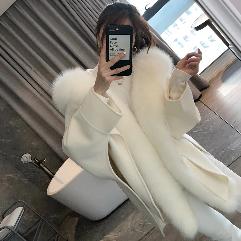 

2023 Woolen fur,New Women real Wool Blended Hooded Coat With Real Fox Fur Trim Oversized Winter Real Wool Cashmere Cape Outerwe