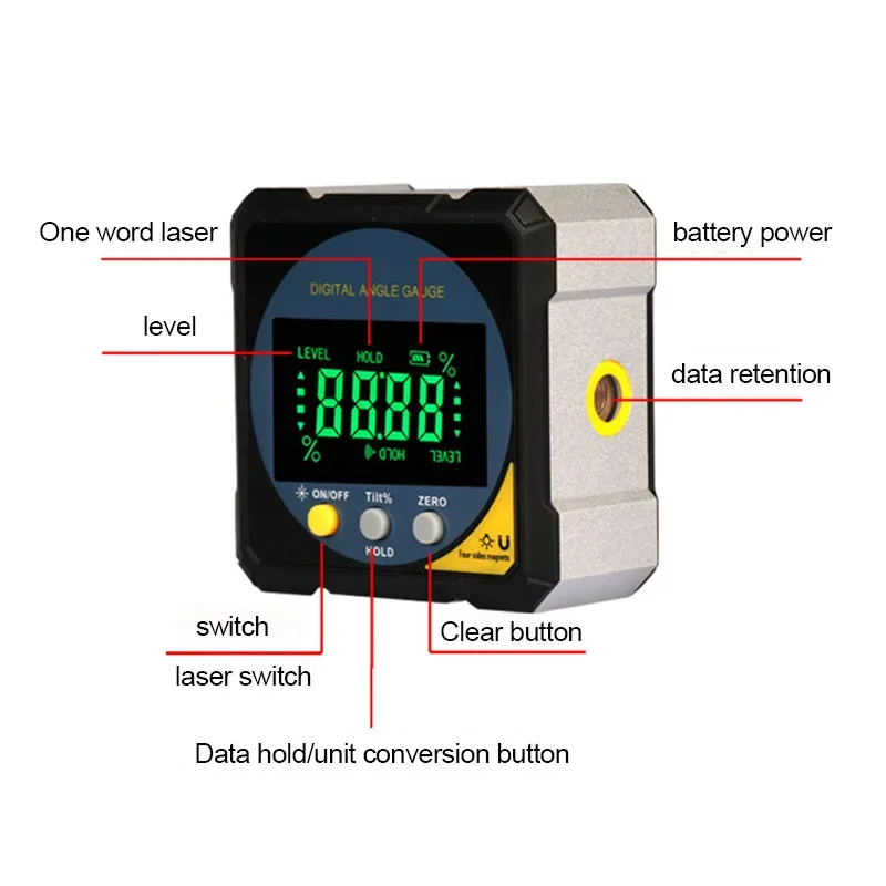 Laser Digitale Gradenboog Inclinometer Oplaadbare Hoekliniaal Inclinometer Niveau Hoek Goniometer Magneet Tilt Meetinstrument
