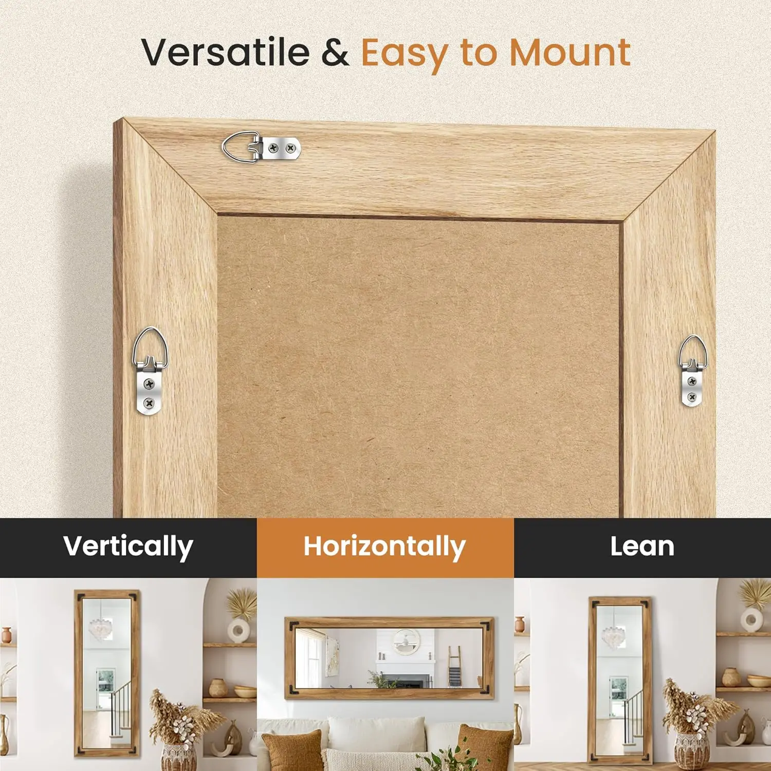 [حار بيع! ] مرآة كاملة الطول بإطار خشبي، مرآة أرضية قائمة من الخشب الصلب مقاس 56 بوصة × 22 بوصة للمزرعة والحمام وديكور غرفة النوم