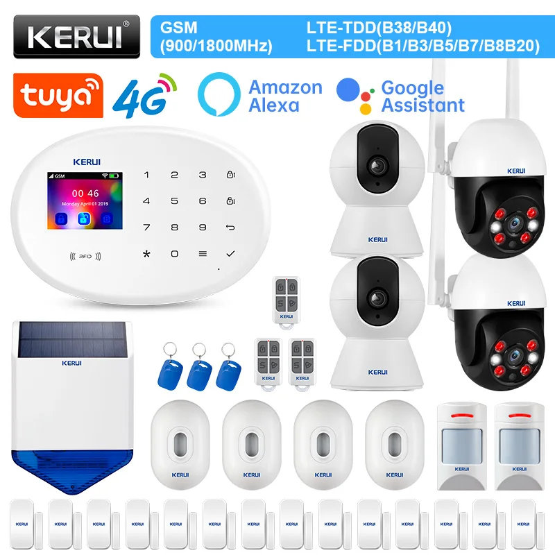 KERUI W204 4G Home Alarm System Kit WIFI GSM Alarm Tuya Smart APP Work With Alexa Security With Motion Detector Door Sensor