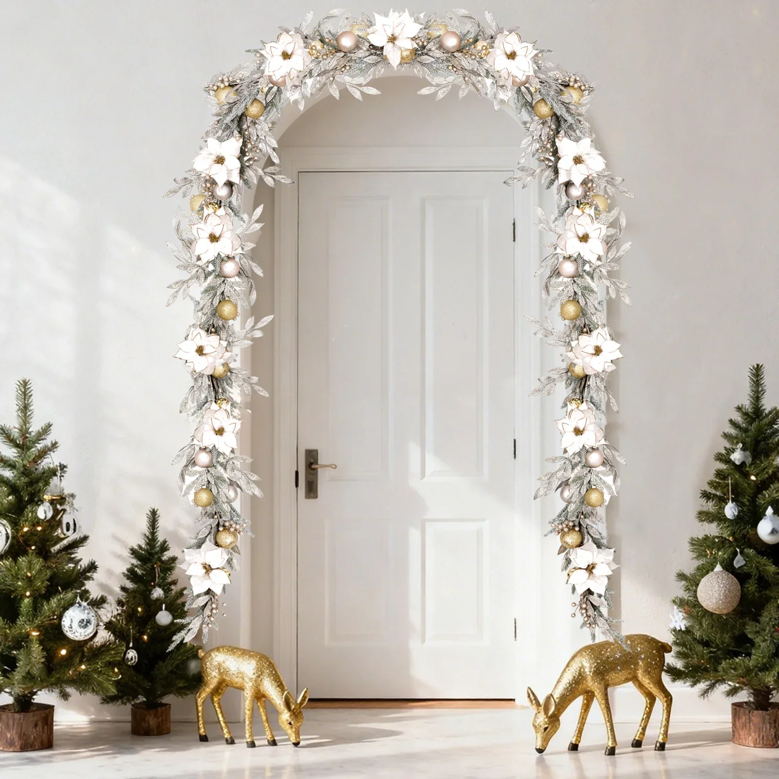 

9FT 100 LEDs Christmas Garland - Battery Operated Waterproof Fairy Lights for Stairs, Mantle, Door, Tree, Party (Indoor/Outdoor)