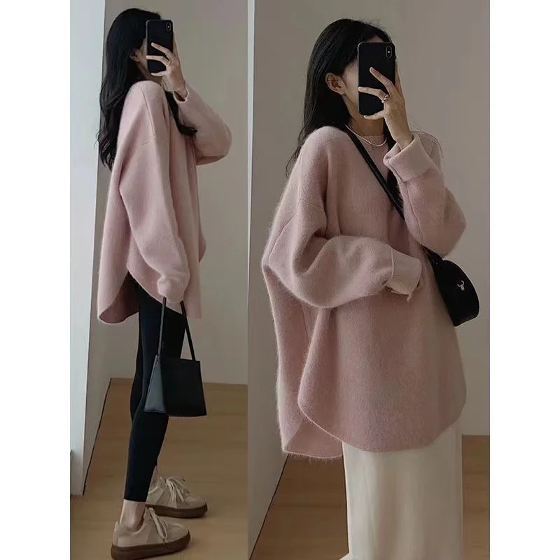 Soft Warm Knitted Cashmere Sweaters Women 2023 New Winter Loose Solid Female Pullovers Basic Knitwear Jumper