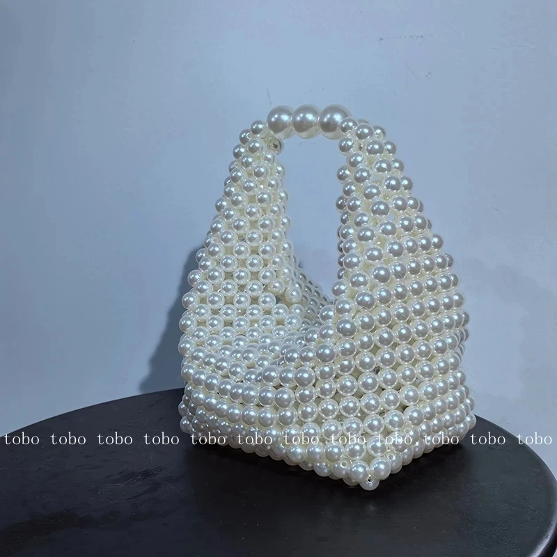 Luxury Designer Handmade Silver Beaded Woven Handbags for Women Versatile Casual Unique Trendy Cute Ladies Handle Bag 2023
