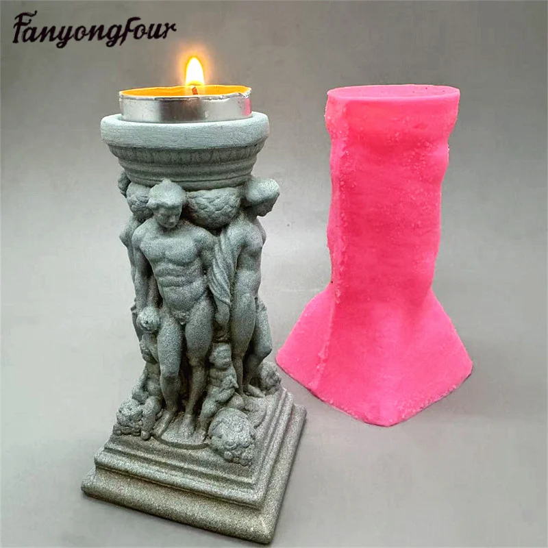 Fan Yong Four Roman Column European Baroque Candlestick Silicone Mold Making Gypsum Resin Concrete Desktop Decoration