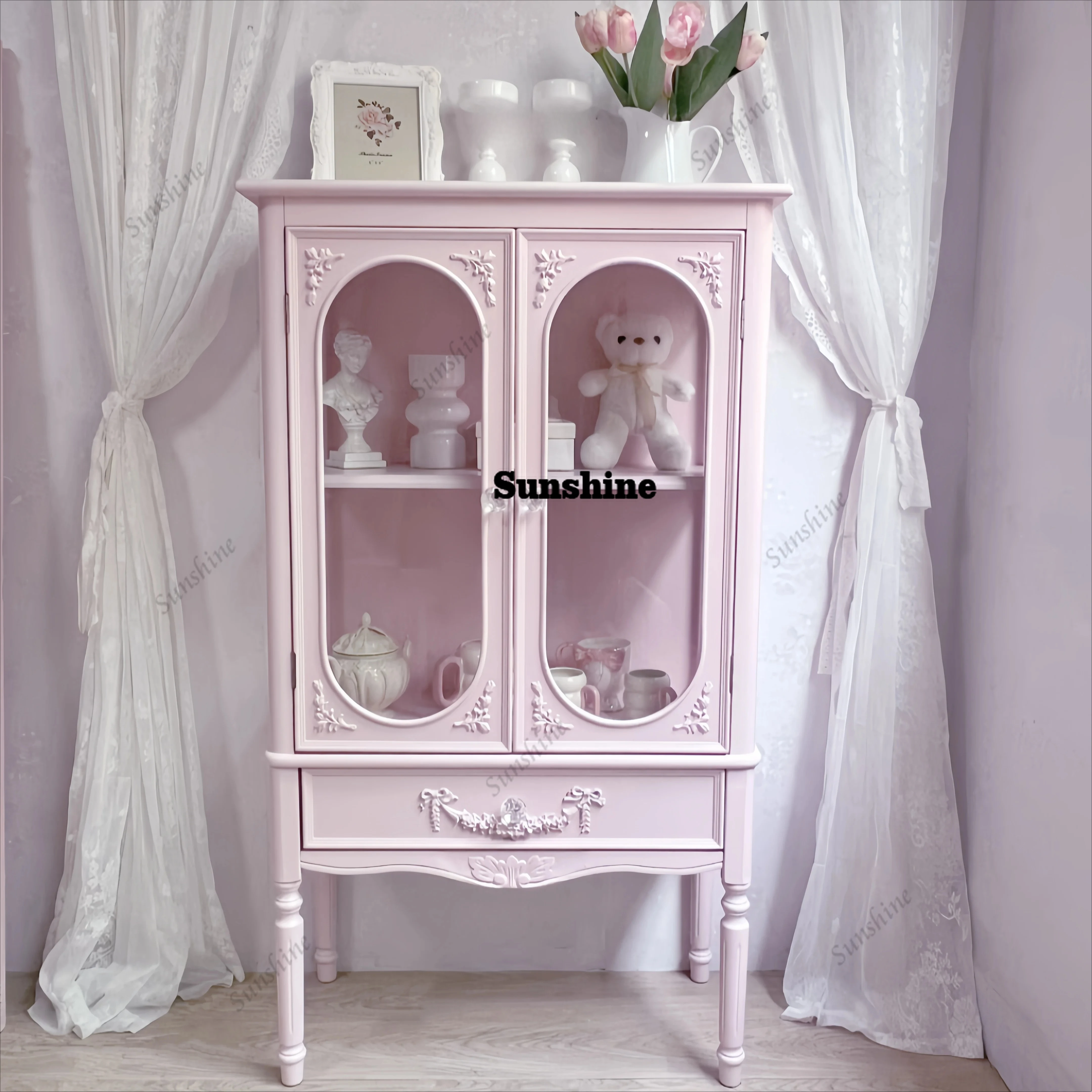 

French side cabinet, household display cabinet, living room wall cabinet