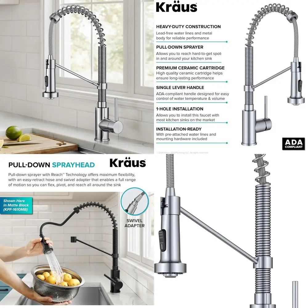 

Chrome Single Handle Pull-Down Kitchen Faucet, Bolden Commercial Style, 2-Function, KPF-1610CH (1 Pack)